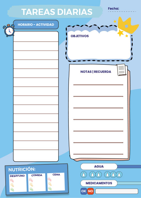 Planificador diario, lista de tareas